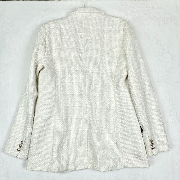 Maison d'Amelie Tweed Blazer Size Medium Cream Gold Buttons Classic Preppy - Picture 2 of 5